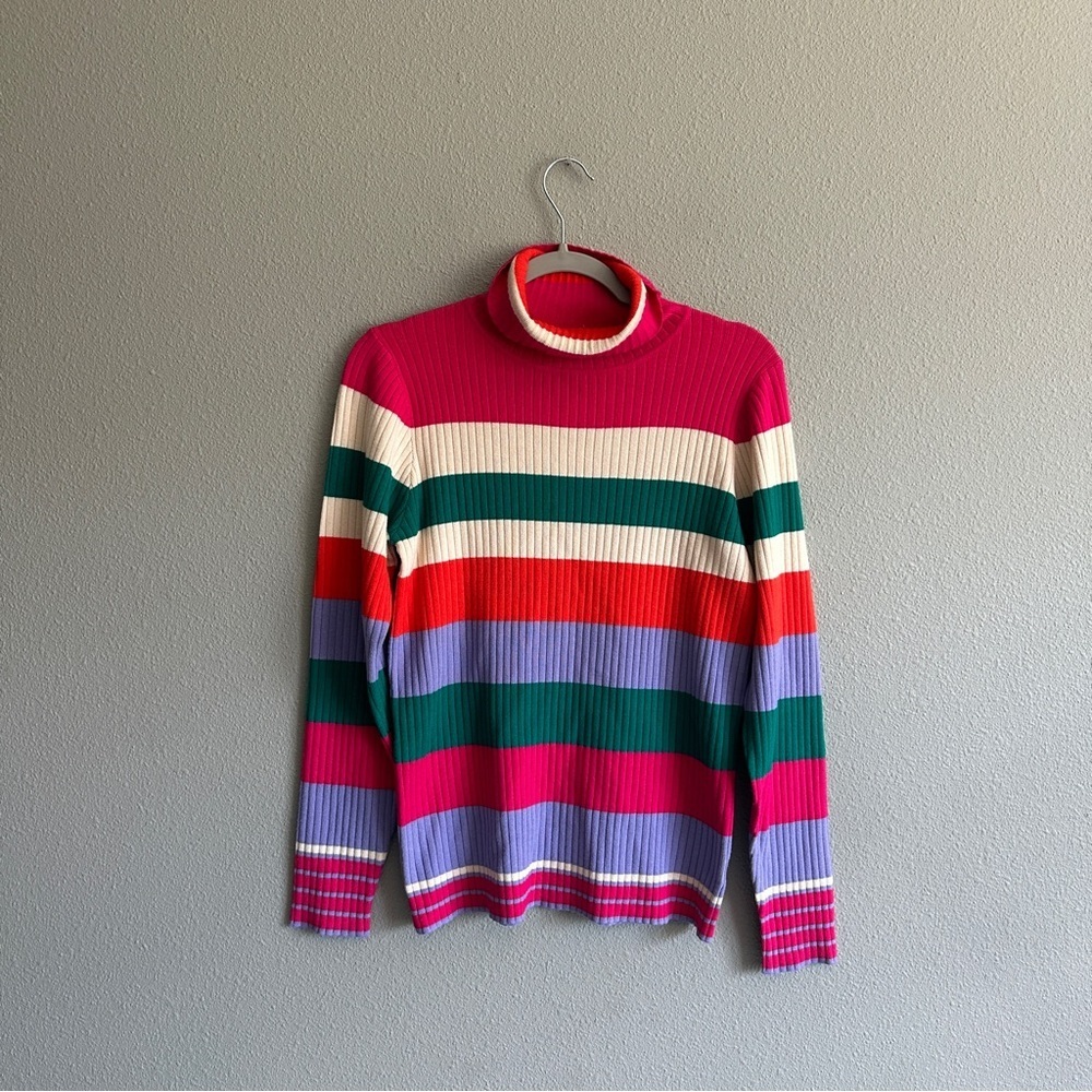 NWT jodifl Colorful Striped Ribbed Turtleneck Sweater Small